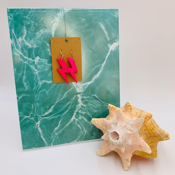 Hot Pink Lightning Bolt Earrings - Picture 6 of 8